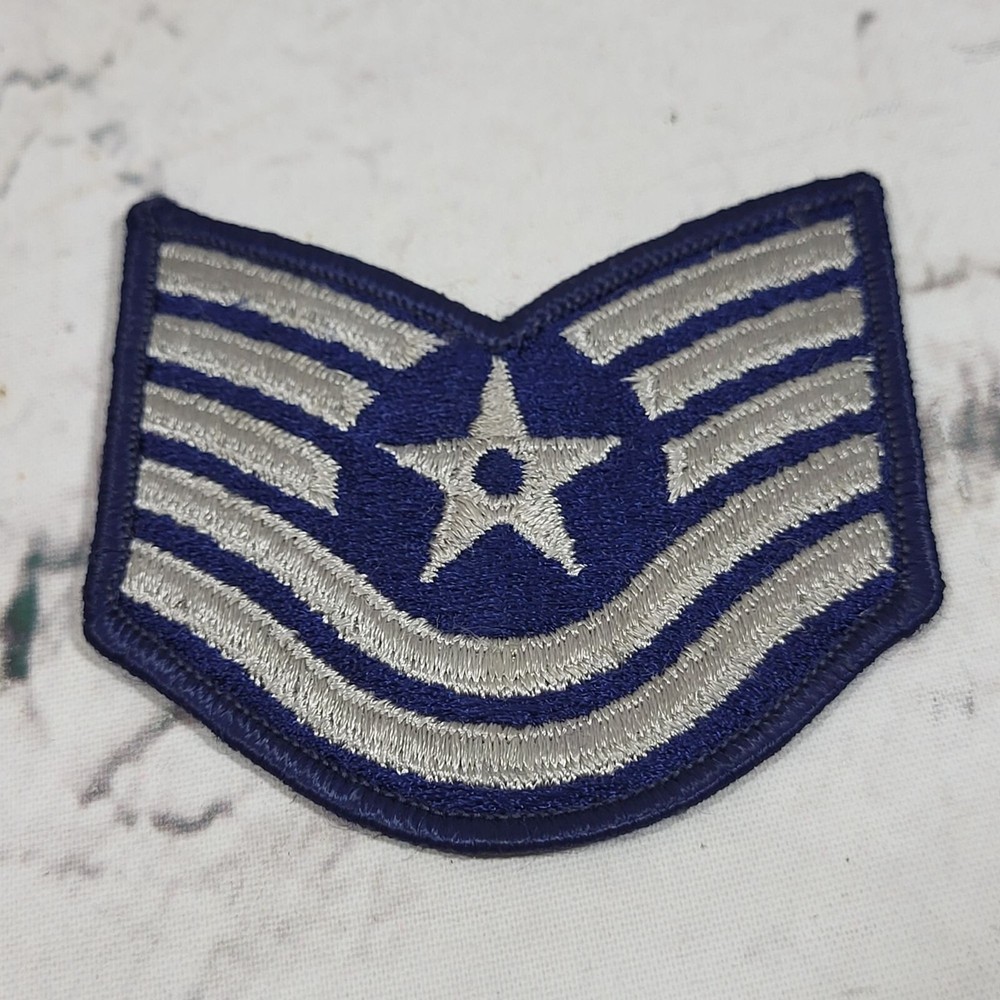 US Air Force Master Sergeant Chevron Rank Patch Blue & Silver Embroidered