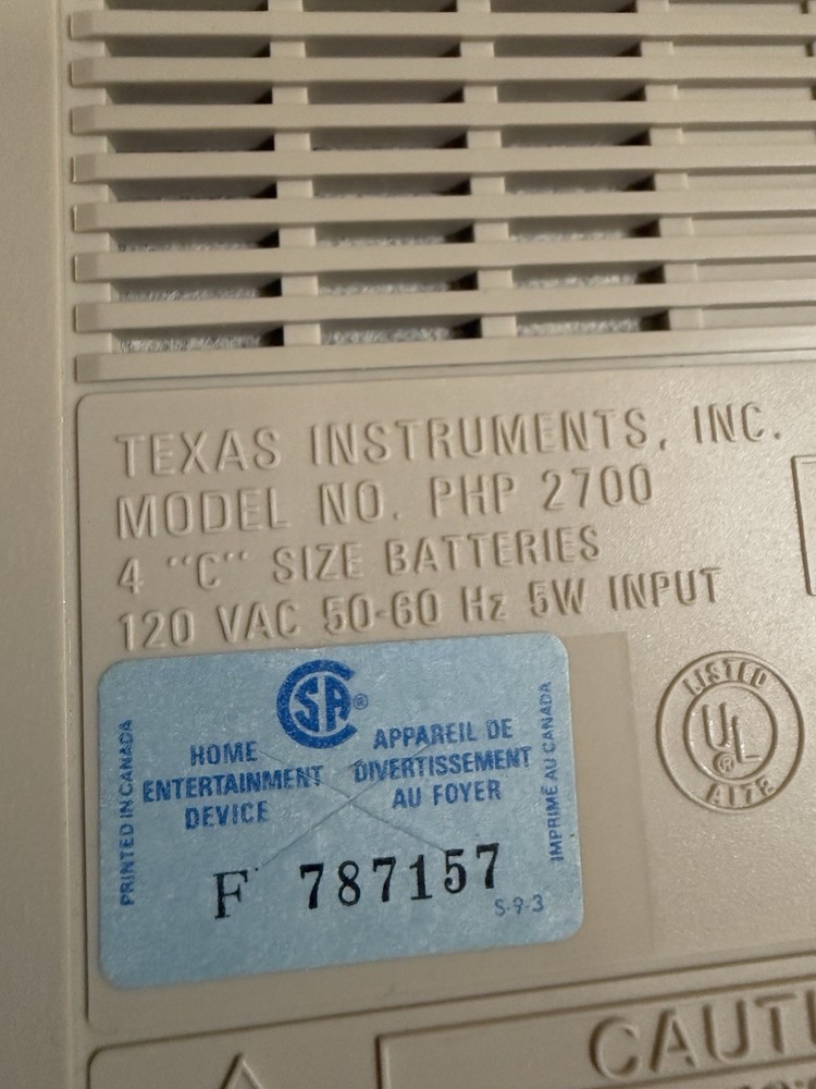 Vintage Texas Intruments Program Cassette tape Recorder Model PHP2700 1980 gray