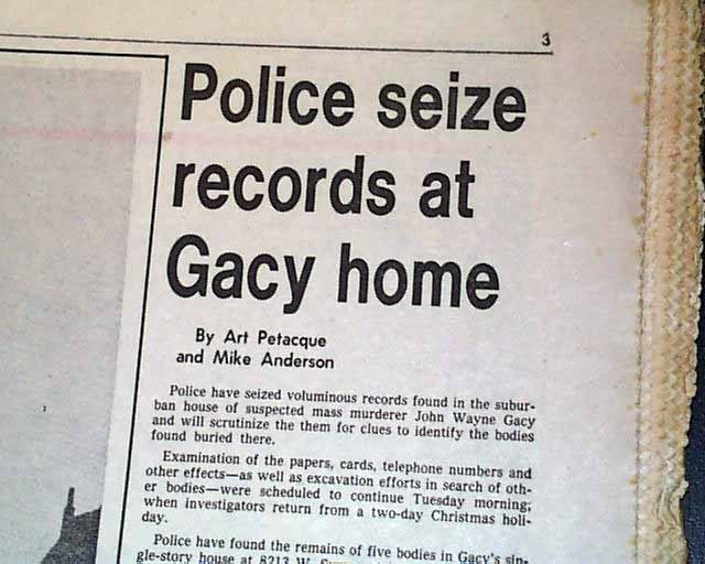 Chicago ARREST & Investigation of John Wayne Gacy Killer Clown 1978 Newspaper