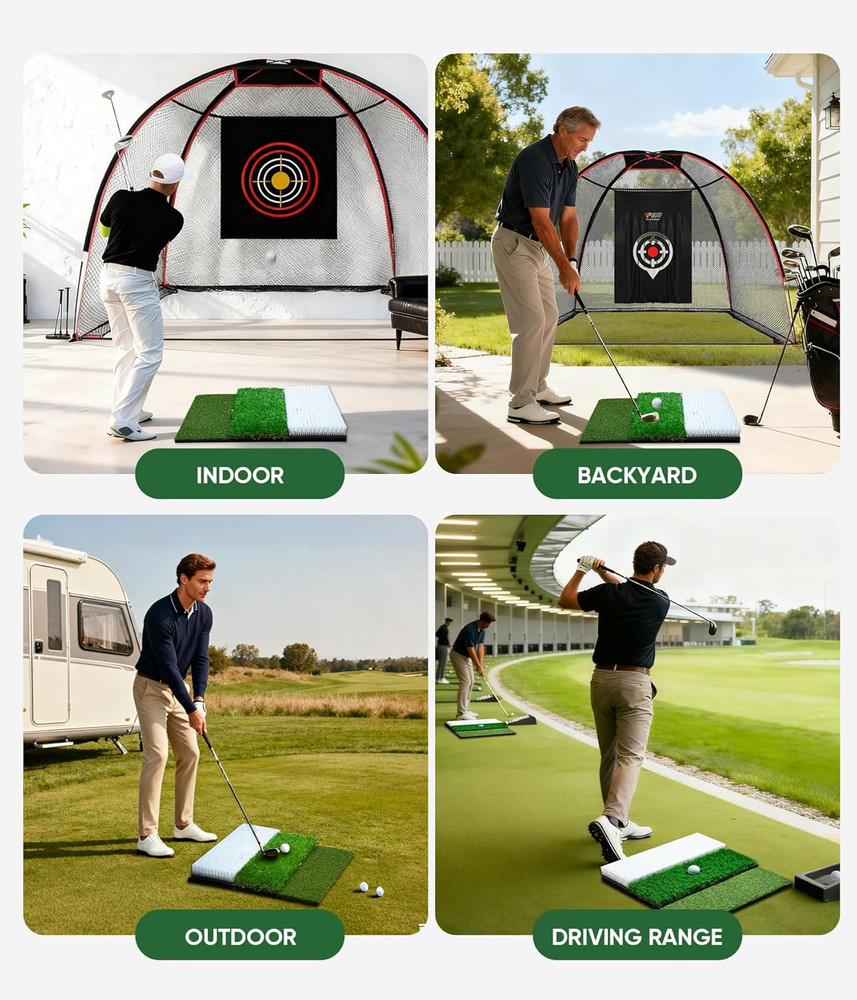Golf Hitting Mat System Includes Bunker, Fairway and Rough Replaceable Mat, Comp