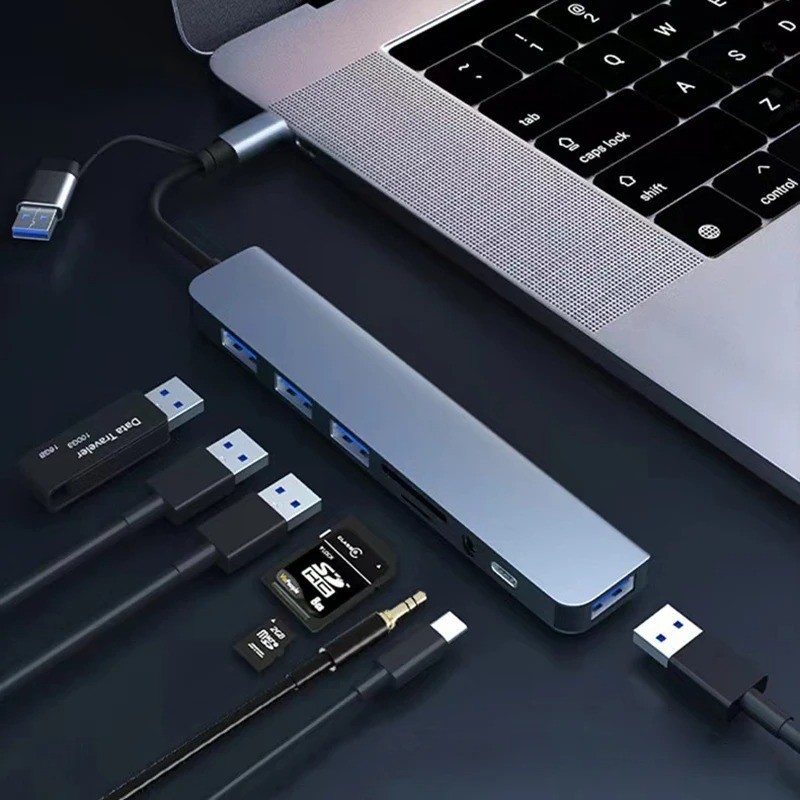 8-in-1 USB & Type-C Hub Docking Station with Audio Jack & Micro SD Adapter