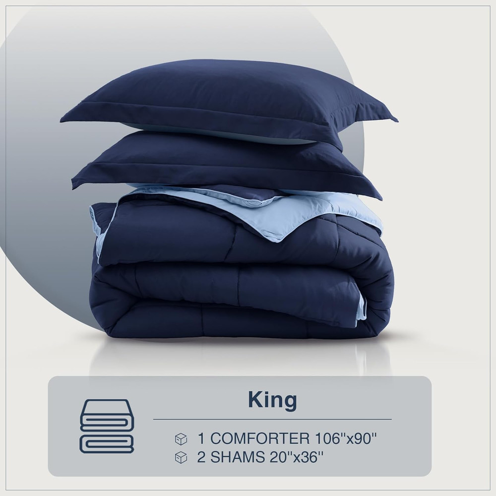 King Size Comforter Set, Navy Blue Bedding Comforters King Size, 3 Pieces down A