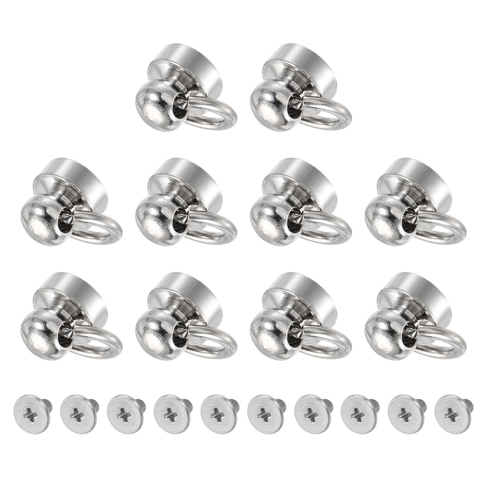 Round Head Pull Ring Rivet Studs 8mm 10Pcs Brass Button Rivets w Screw Silver