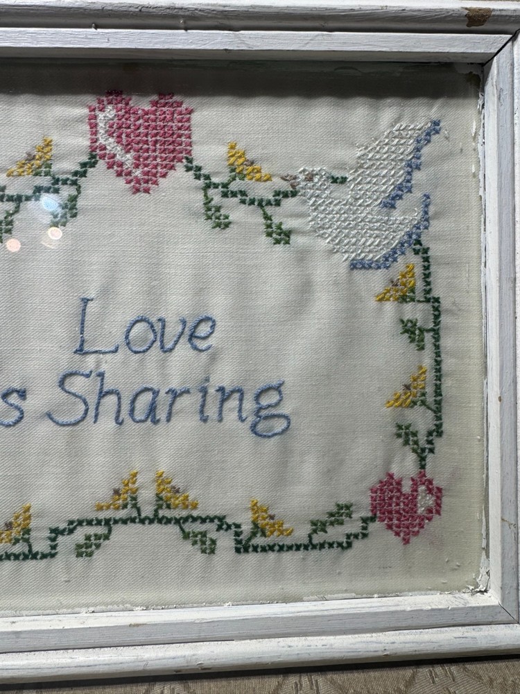 Vintage Needlepoint "Love Is Sharing" - Framed