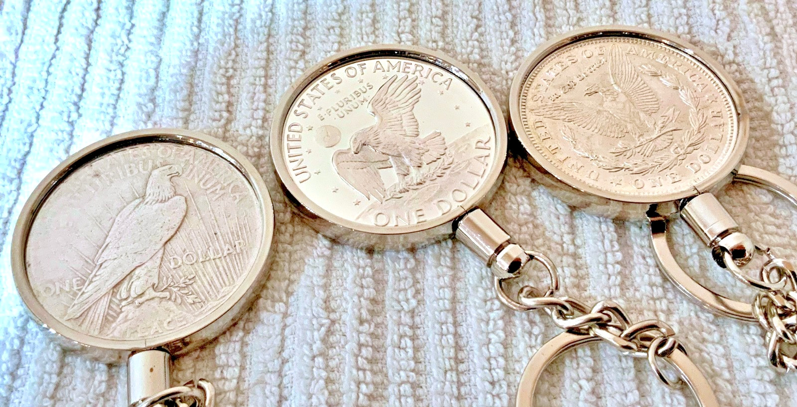 38MM BEZEL FITS Morgan, Peace, Ike Dollars For Coin Keychains (SILVER)