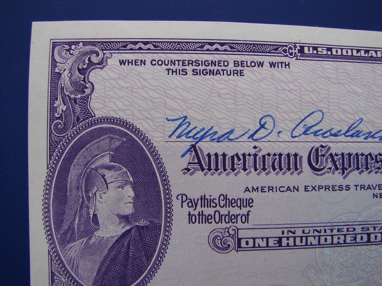 Vintage American Express Travelers Check Cheque $100 US Dollars Unused MINTY 600