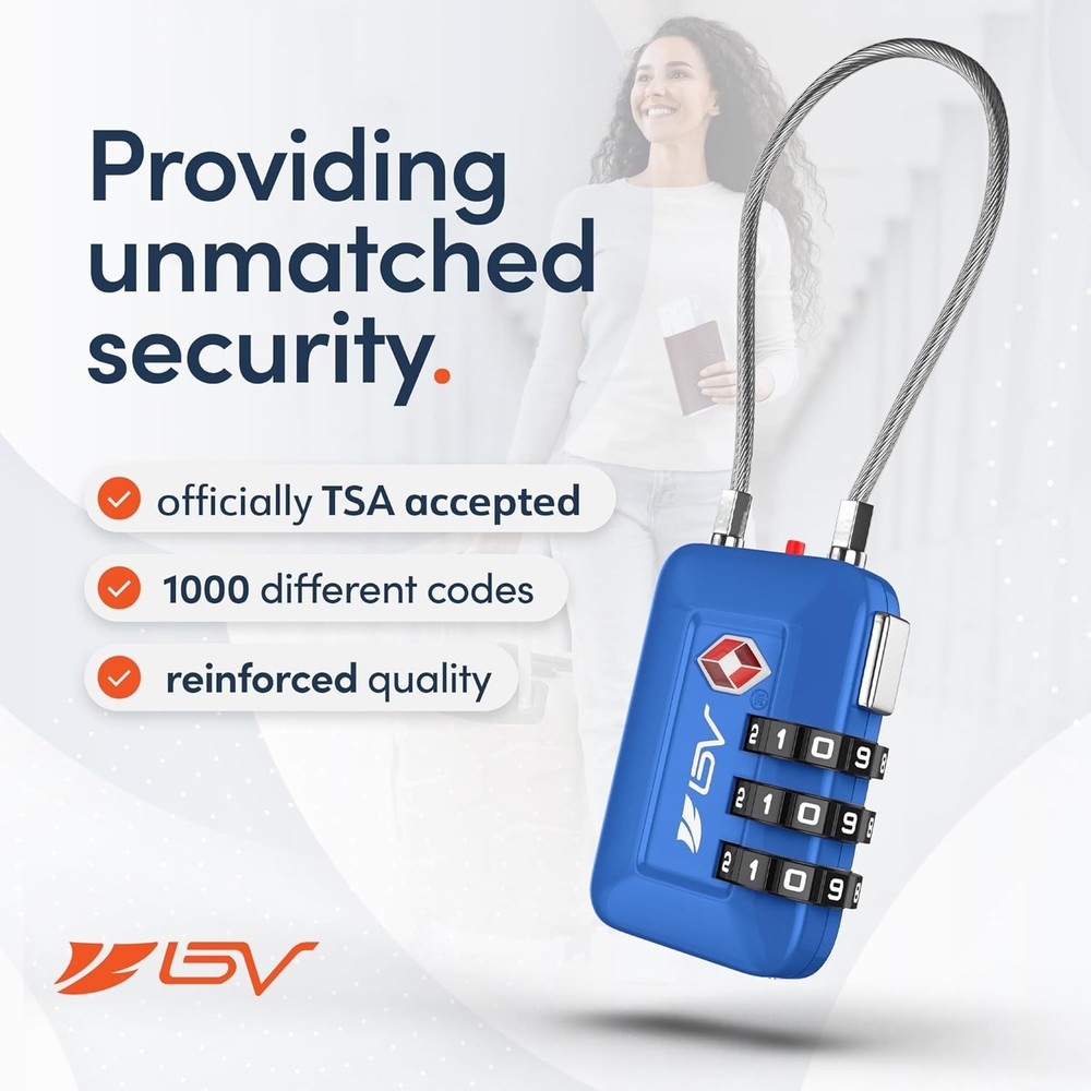 TSA Combination Travel Luggage Lock Blue 2 Pack