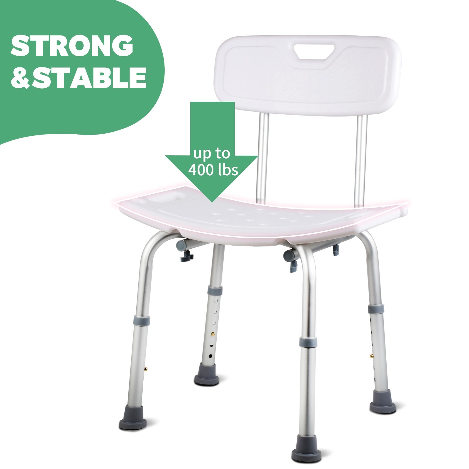 Shower Seat Bath Bench w/Back Adjustable Height 400lbs Inside Bathtub Chair