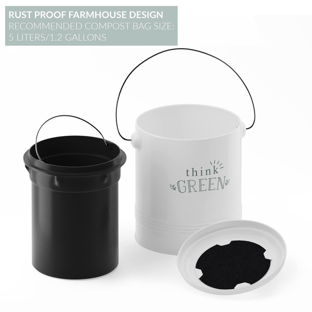 Compost Bin for Kitchen Counter - 1.2 Gallon Countertop Composter with Extra