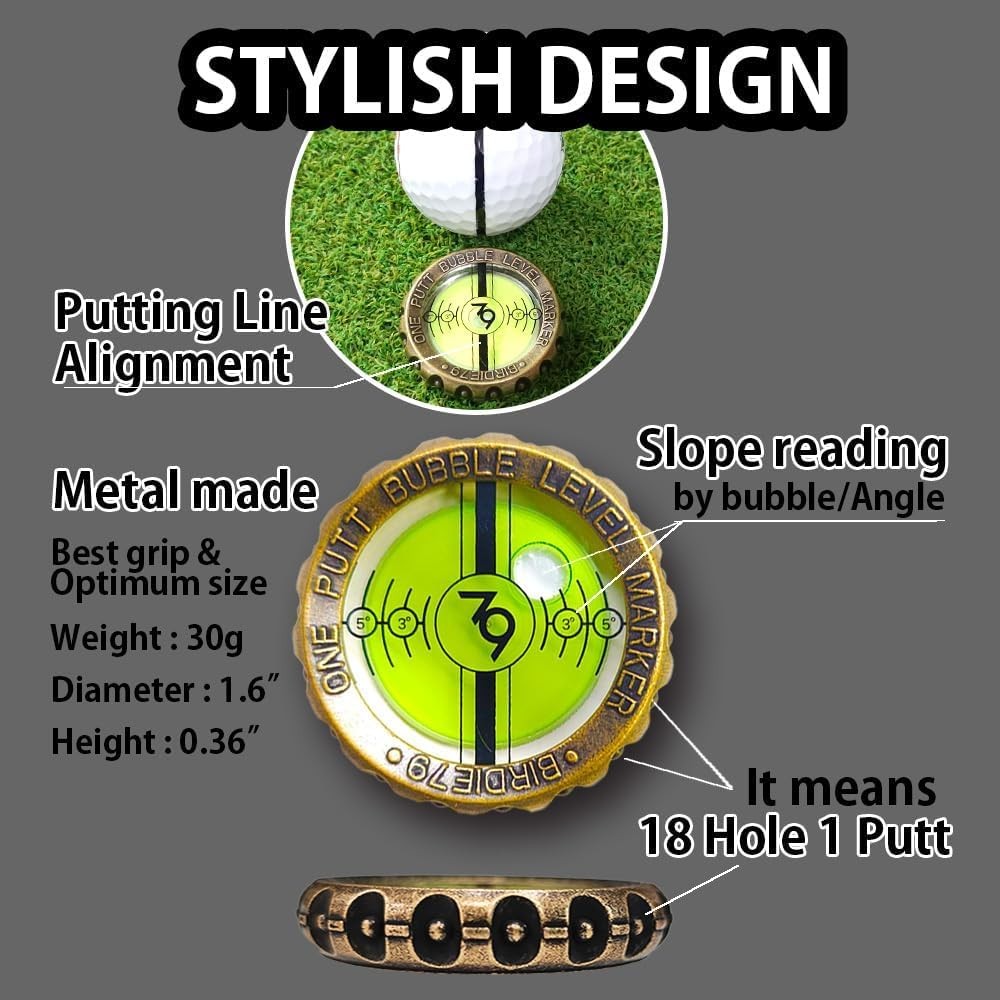 , 360Degree Golf Ball Marker & Slope Reading by Bubble Angle Alignment Tool S...