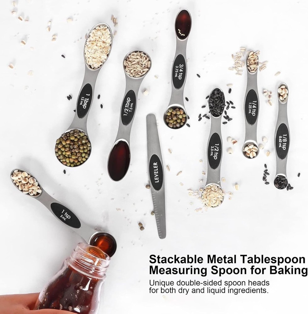 Stackable Stainless Steel Measuring Spoons with Leveler - Perfect for Baking