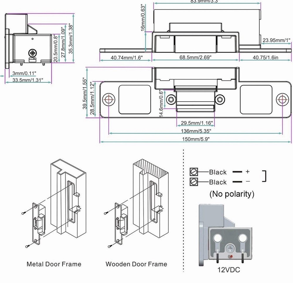 Access Control Electric Strike Door Lock Fail-Secure Kit System with Remote Cont