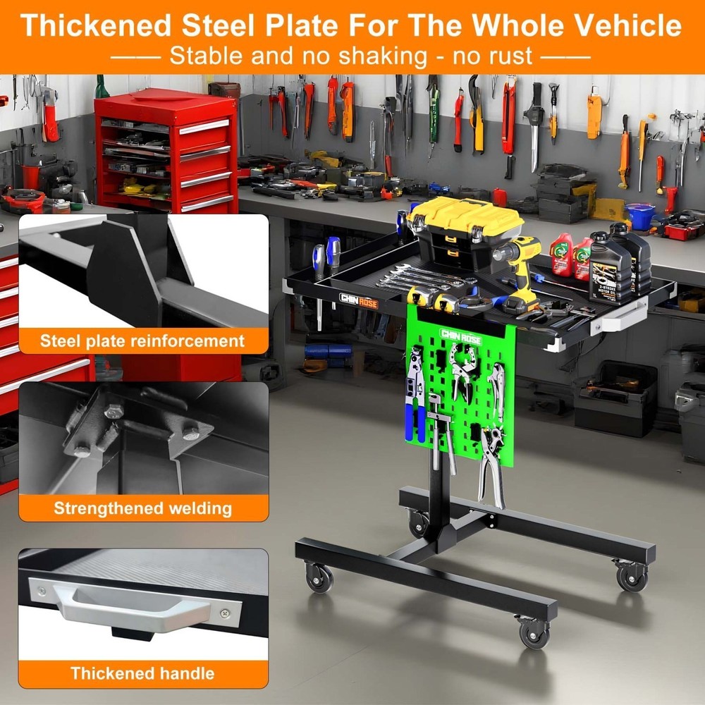 Adjustable Rolling Tool Tray Mobile Work Table with Wheels for Garage Mechanic
