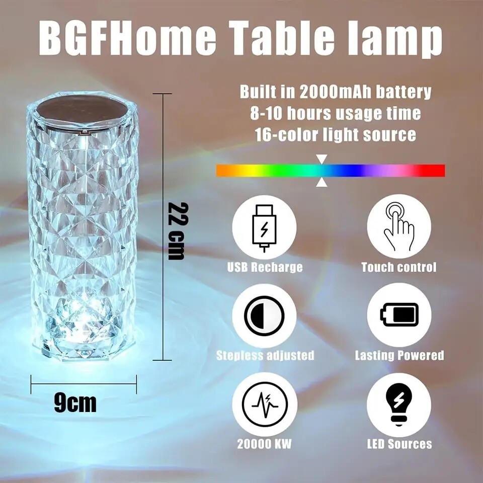 Rechargeable Crystal Light Lamp Color Changes Touch + Remote Control Night Light