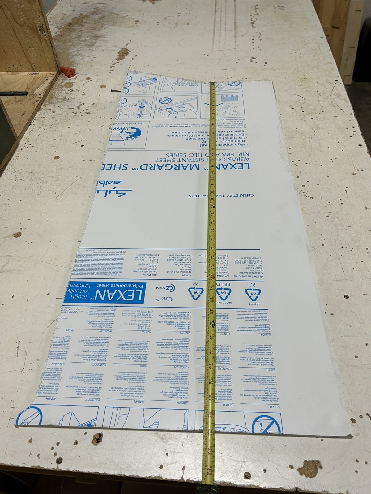Lexan MR-10 Marguard 19-1/2"x42-1/2"x3/8" Scratch Resistant Polycarbonate Clear