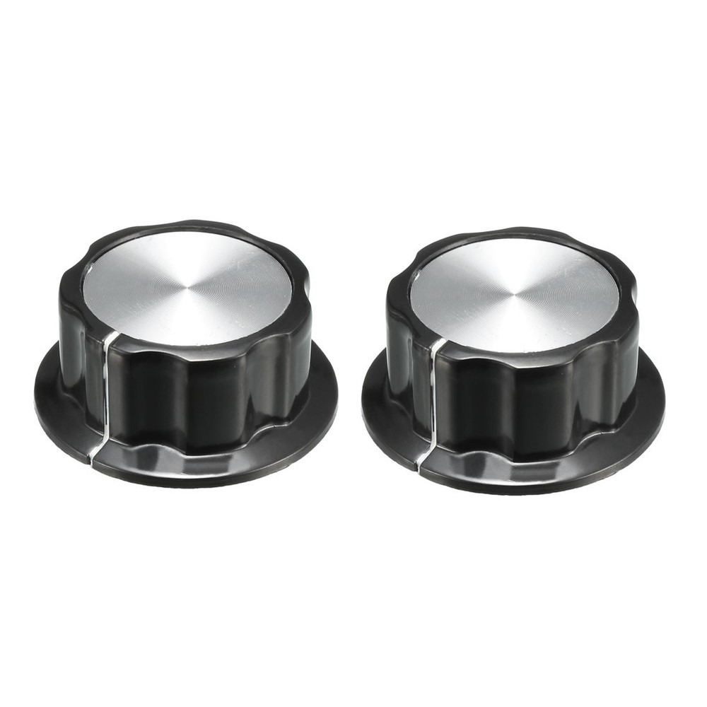 2Pcs 44.5x19mm Silver Tone Top Potentiometer Volume Control Rotary Knobs