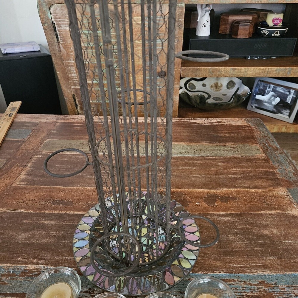 Rustic Metal Tower Includes Mosaic Plate Tea Lights Or Your Own Creativity!