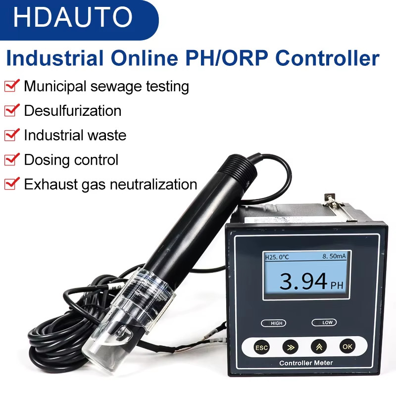 Industrial Online PH Meter PH Controller ORP Sensor Electrode Probe Tester Conti