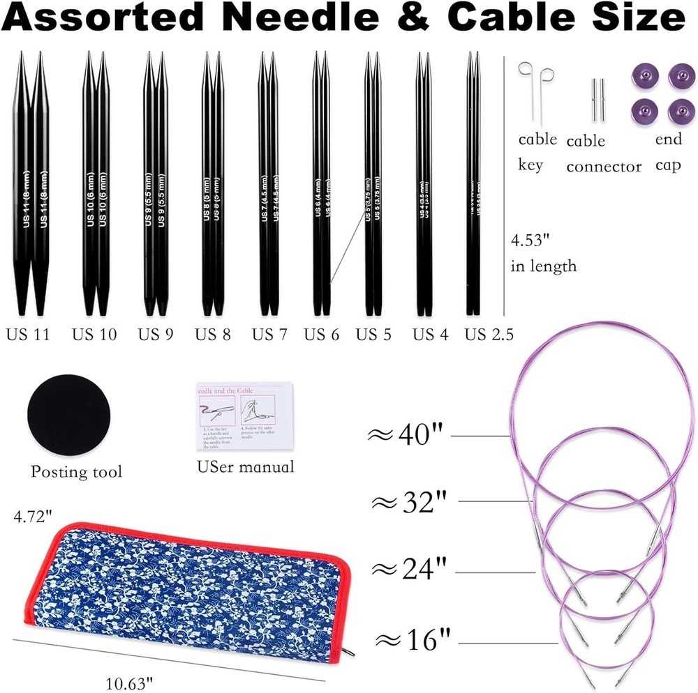 Svartur Interchangeable Circular Knitting Needles Set, with Assorted Circular Kn