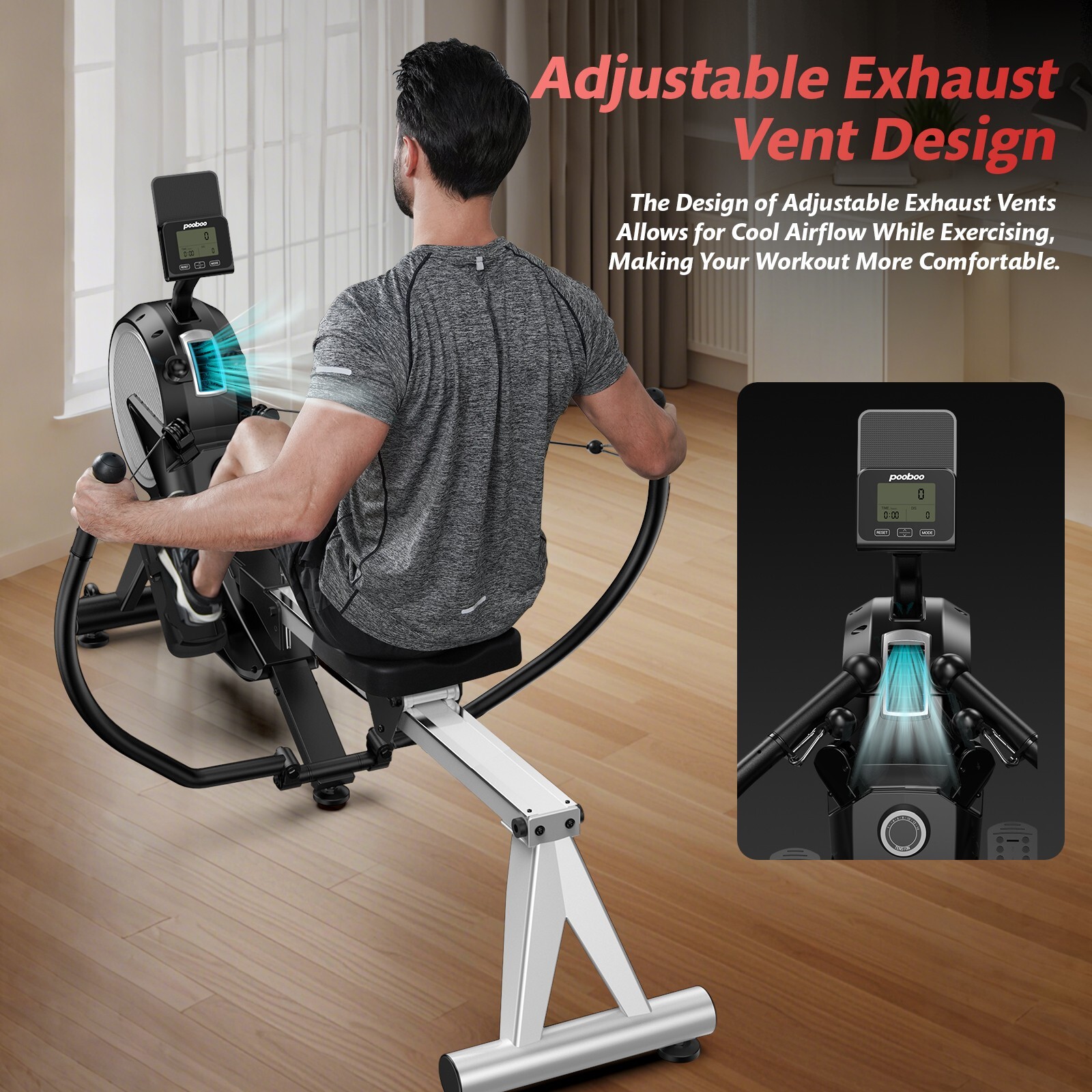 Indoor Magnetic Row Rowing Machine Rower 16 Levels Cardio Exercise Equipment