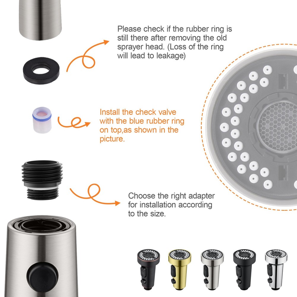 Pull Down Spray Head Replacement - for Kitchen Faucet Sprayer Head with 15 Ad...