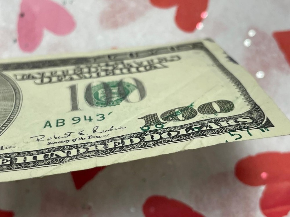 1996 $100 *SERIAL NUMBER INTERIOR FOLD ERROR* Circulated Withrow Rubin