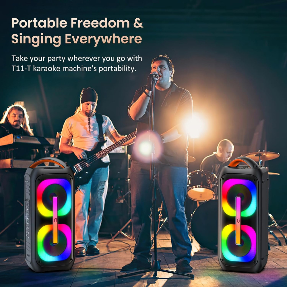 Karaoke Machine with Two Wireless Microphones, Portable Bluetooth Speaker with T