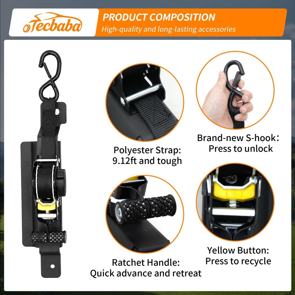 Retractable Ratchet Strap Compatible with 2020-2026 Jeep Gladiator 2PCS Retra...