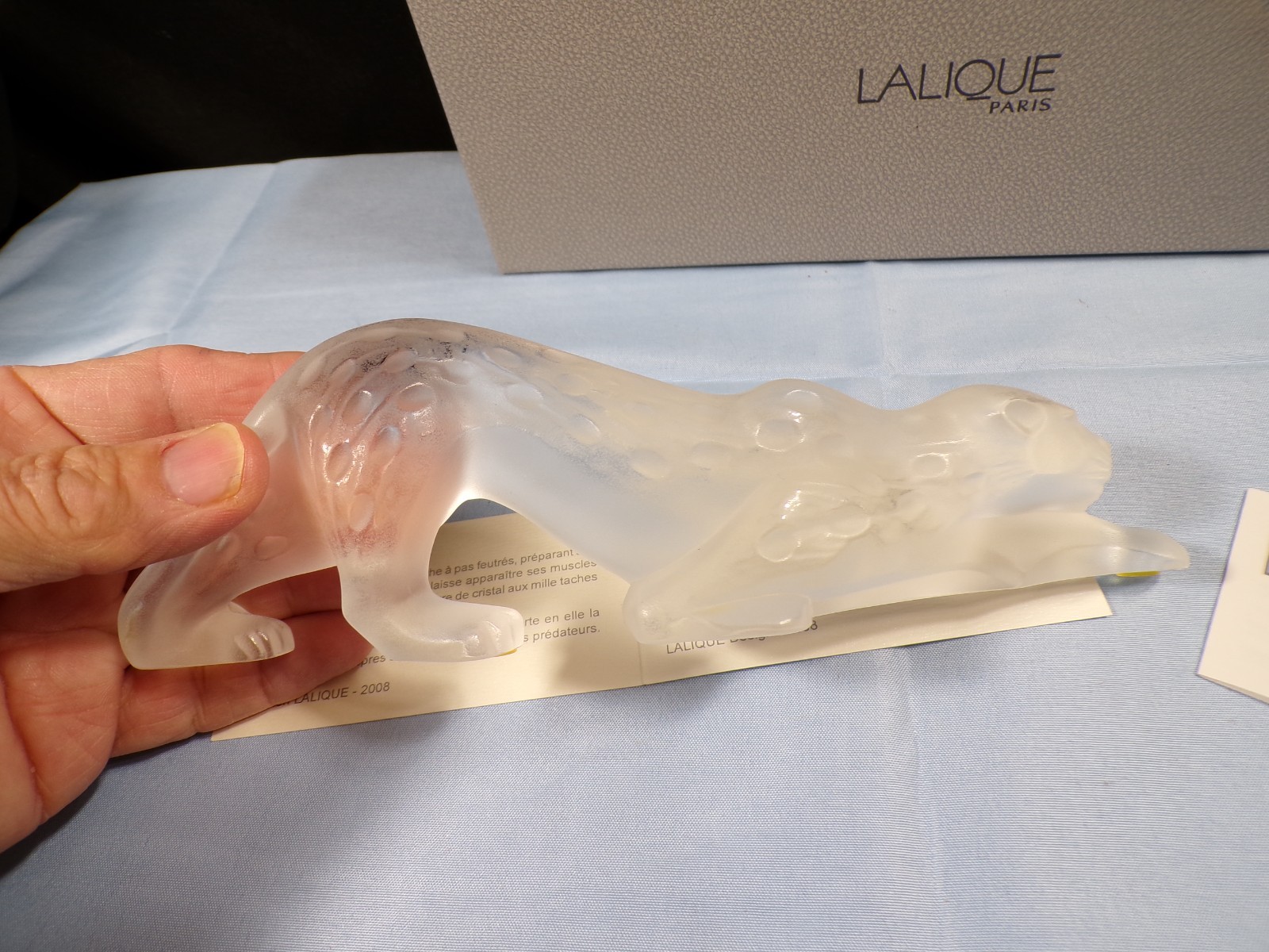 Lalique France Crystal Stalking Zeila Panther Figurine w/ Box 8 1/4" Long