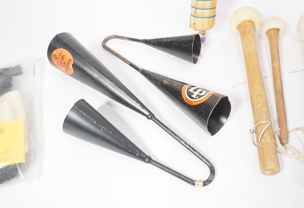 Vintage Percussion Drum Music Bundle with Mallets Brushes Cabasa