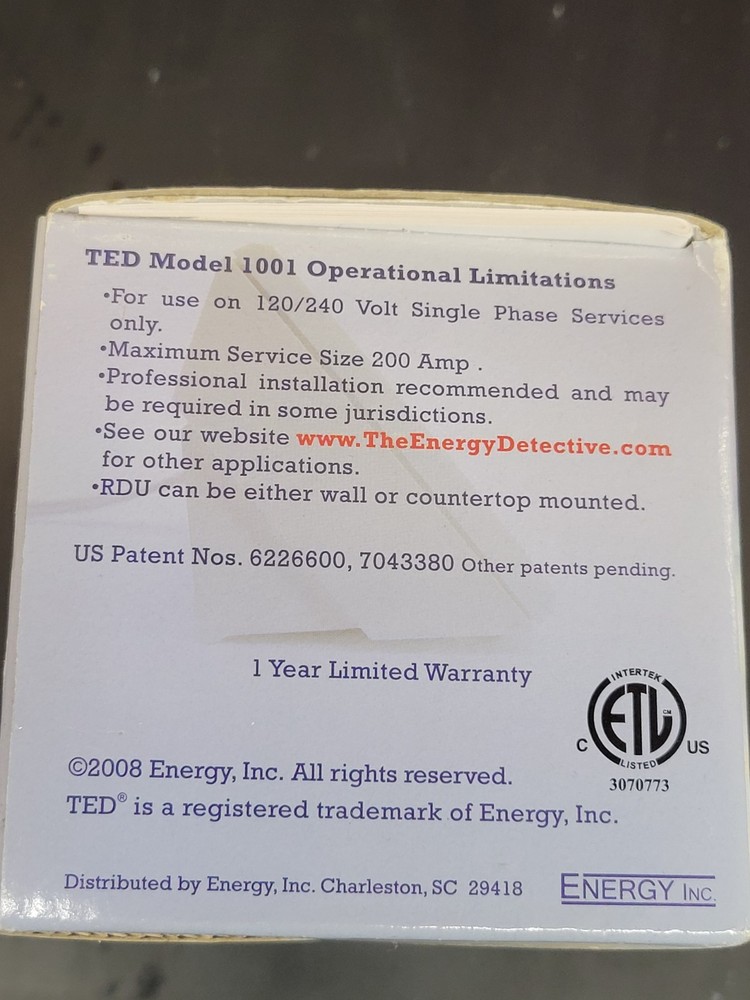 TED The Energy Detective Whole-House Energy Monitor – New in Box w/ CT Clamps