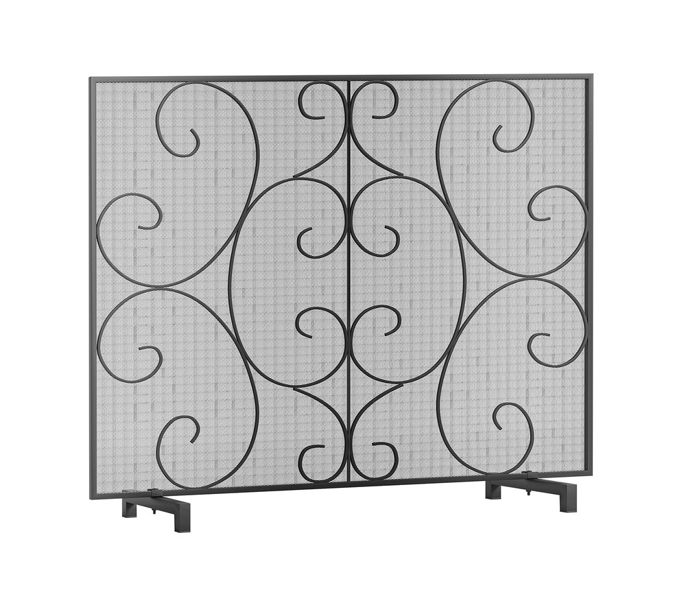 Kingson Single Panel Fireplace Screen Cover Handcrafted Solid Wrought Iron Me...
