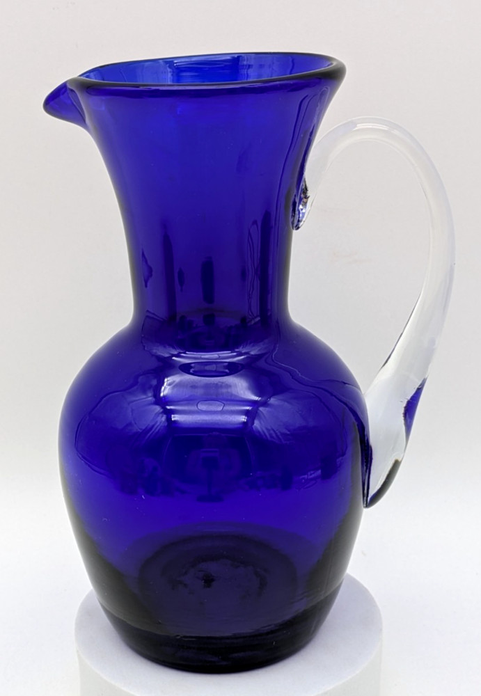 Cobalt Blue Pitcher Clear Applied Handle