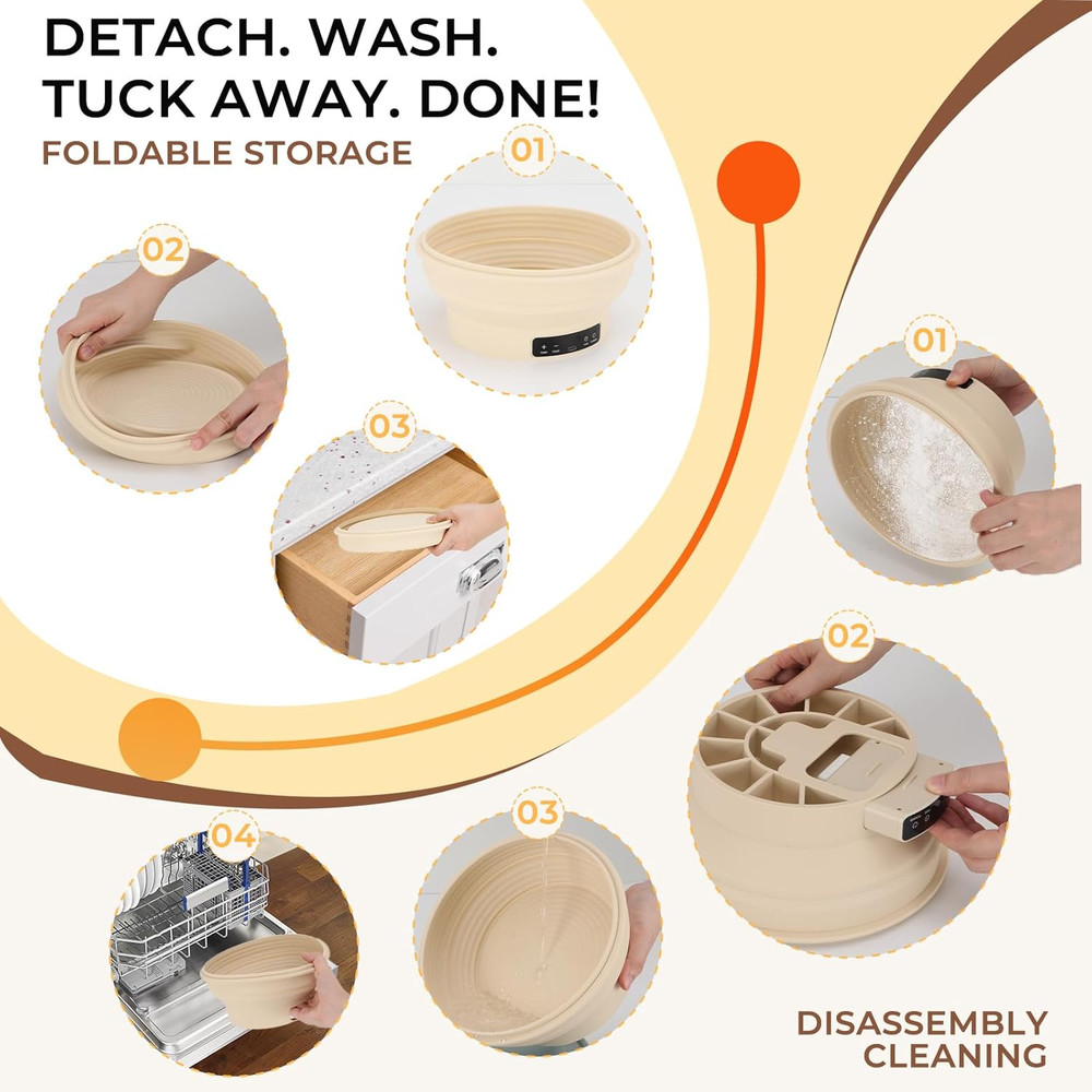 Electric Sourdough Starter Kit with 6-Temp (77-122℉) Control & Timer -9"Foldable