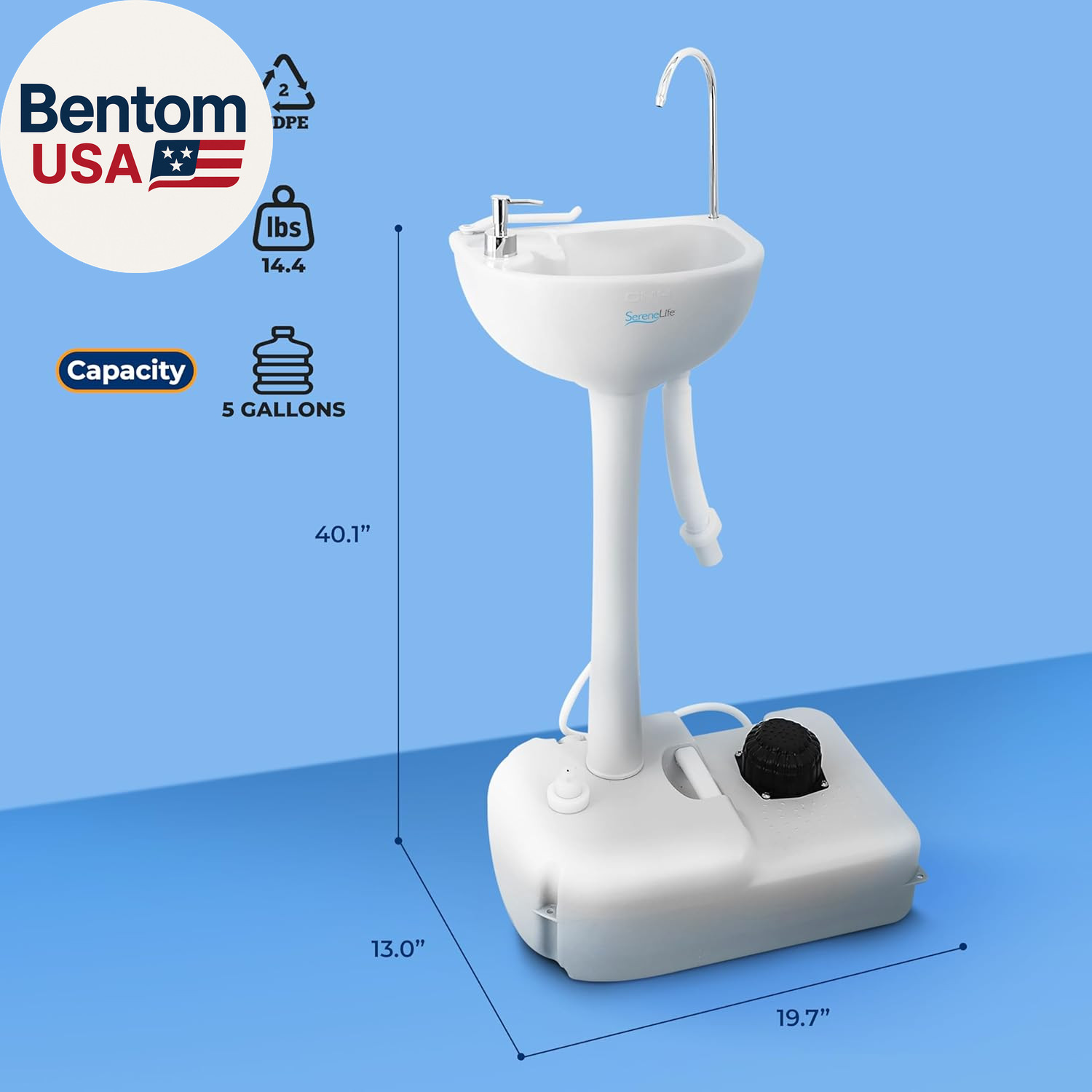 Portable Camping Sink with 19L (5+ Gallon) Water Tank, Hands-Free Foot Pump, Soa