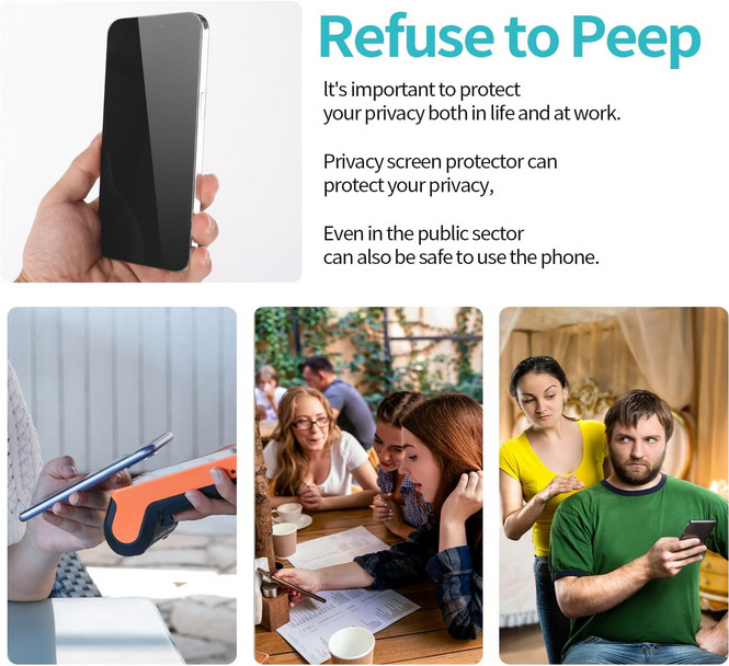 Privacy Screen Protector + Camera Lens Protector Set for iPhone 16 Pro Max 3+3 P