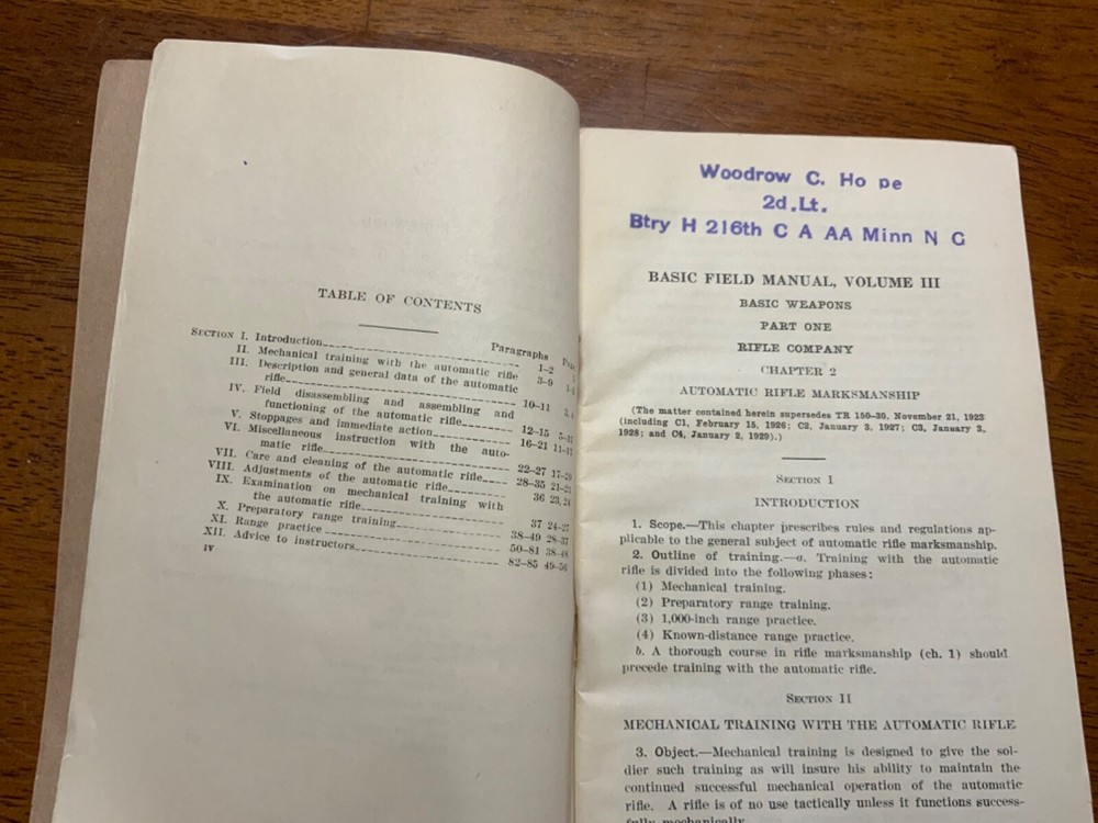 1932 Manual Vol. III Basic Weapons Rifle Co. Automatic Rifle Marksmanship Book