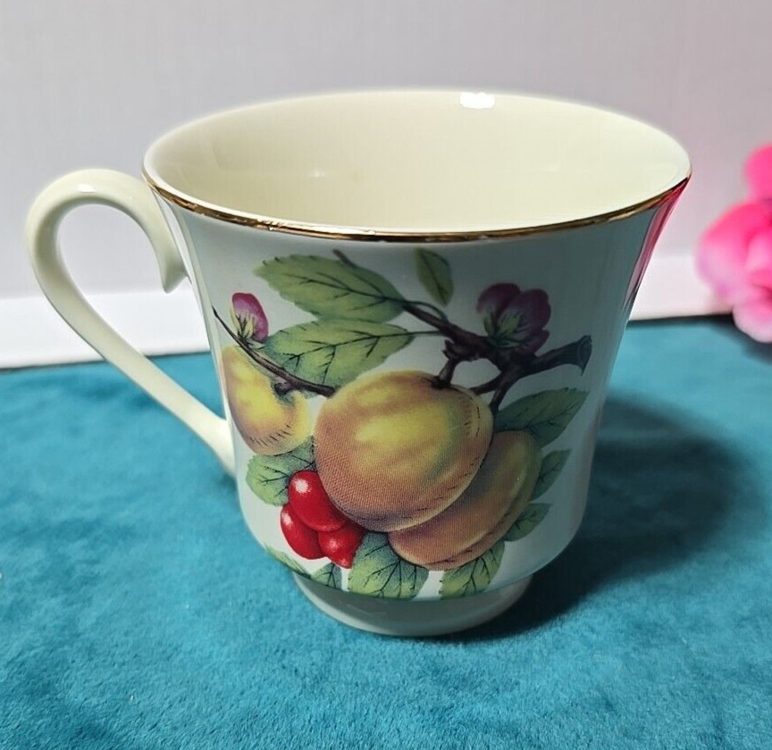 Vintage Fruit Pattern Formalities by Baum Bros. Tea Coffee Cup Cherries Leaves