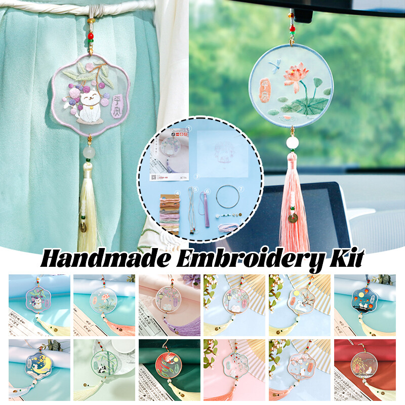Handmade Embroidered Amulet Needlework Easy Embroidery Material Kit Pendant DIY