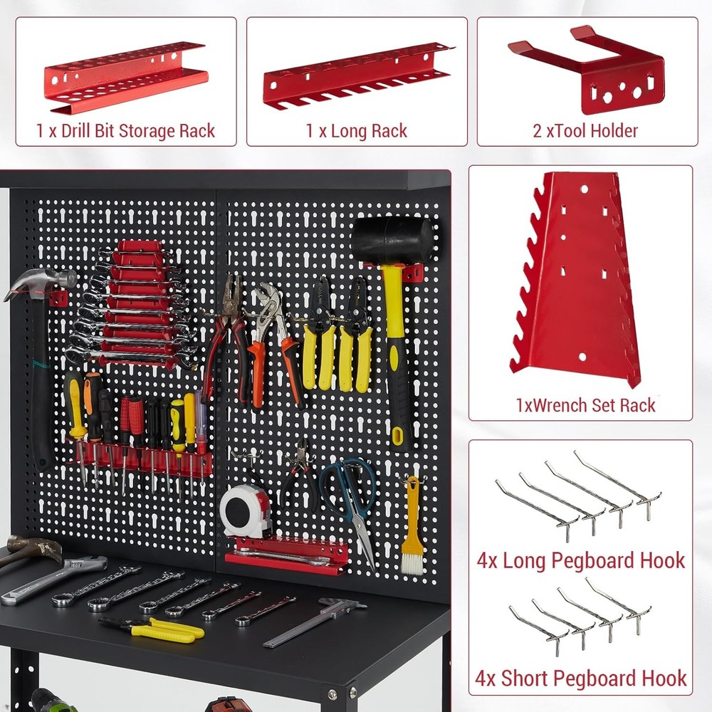 Multi-use Workbench w/ 2 Shelves Heavy-Duty Work Table Tool Storage Bench Black