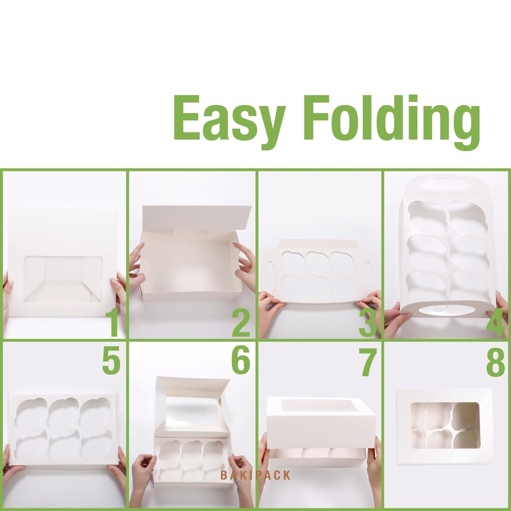 15 White Cupcake Boxes 8 Count with Window and Inserts, Cupcake Containers, C...