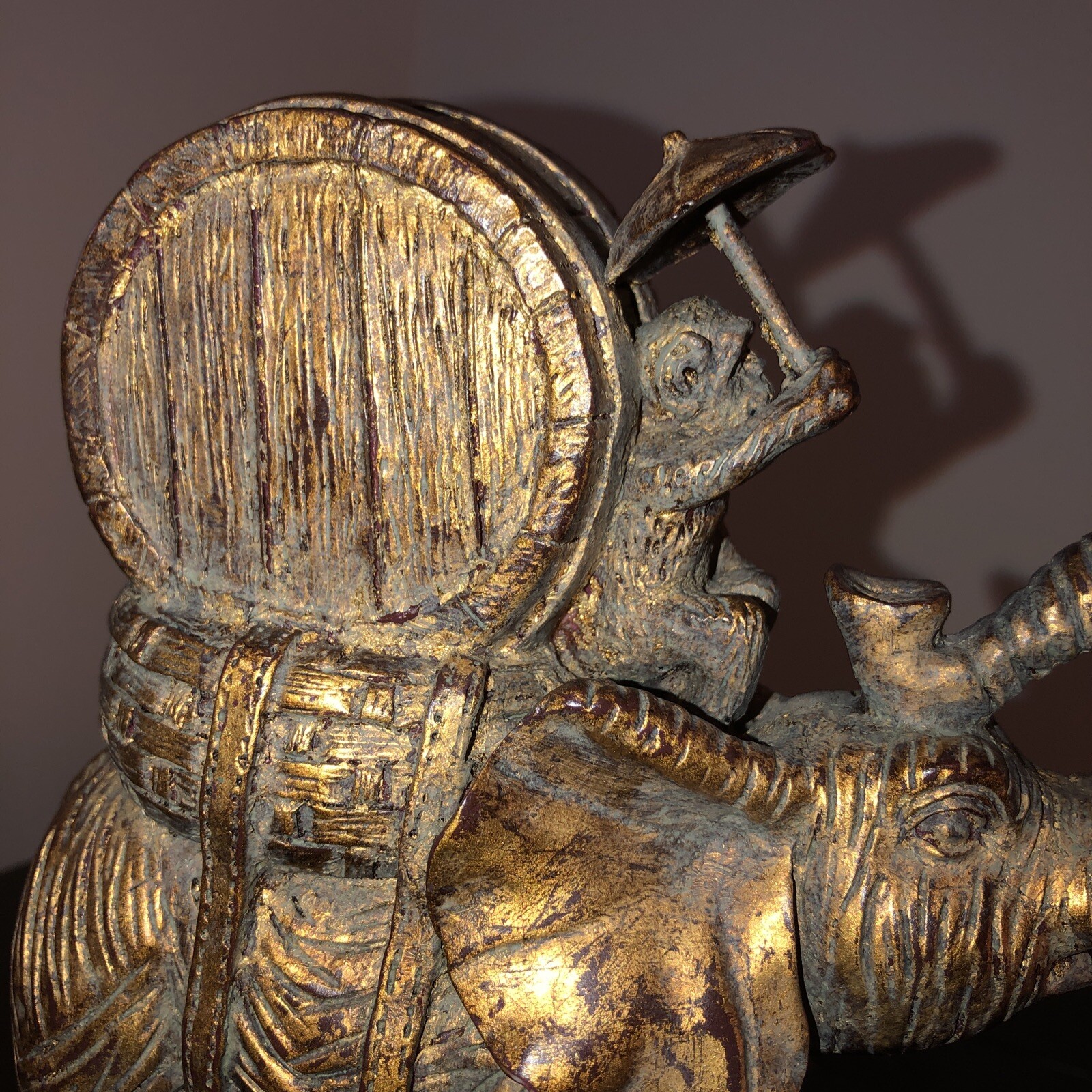 Bronze Style Resin Elephant Riding Monkey Mantle Quartz (Clock not working) 6"