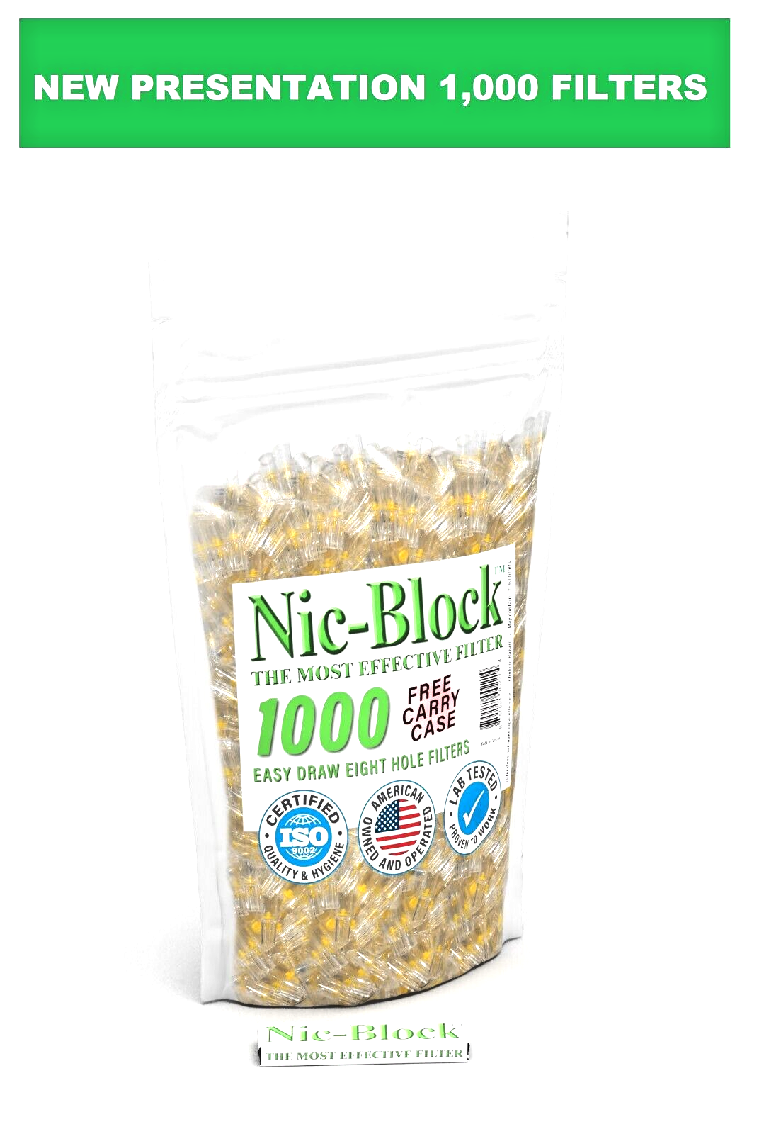 NIC-BLOCK Cigarette Filters Bulk Wholesale 1000 FILTERS TIPS & FREE CARRY CASE