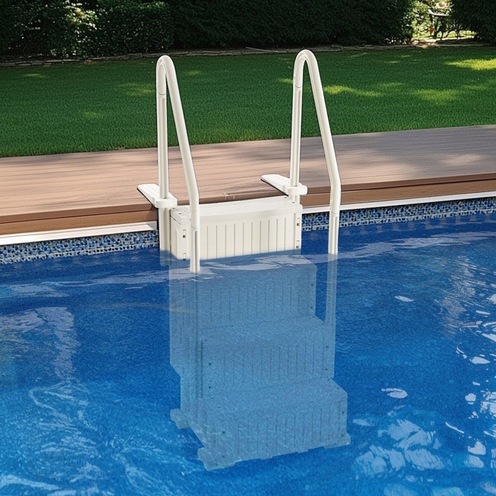 Rounded Grip 4-Step Pool Steps 400lb Max 48-54in Double Handrail