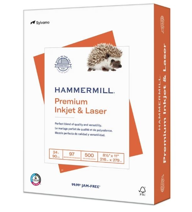 Hammermill Printer Paper, Premium Inkjet & Laser Paper 24 Lb, 8.5 x 11 - 1 Ream