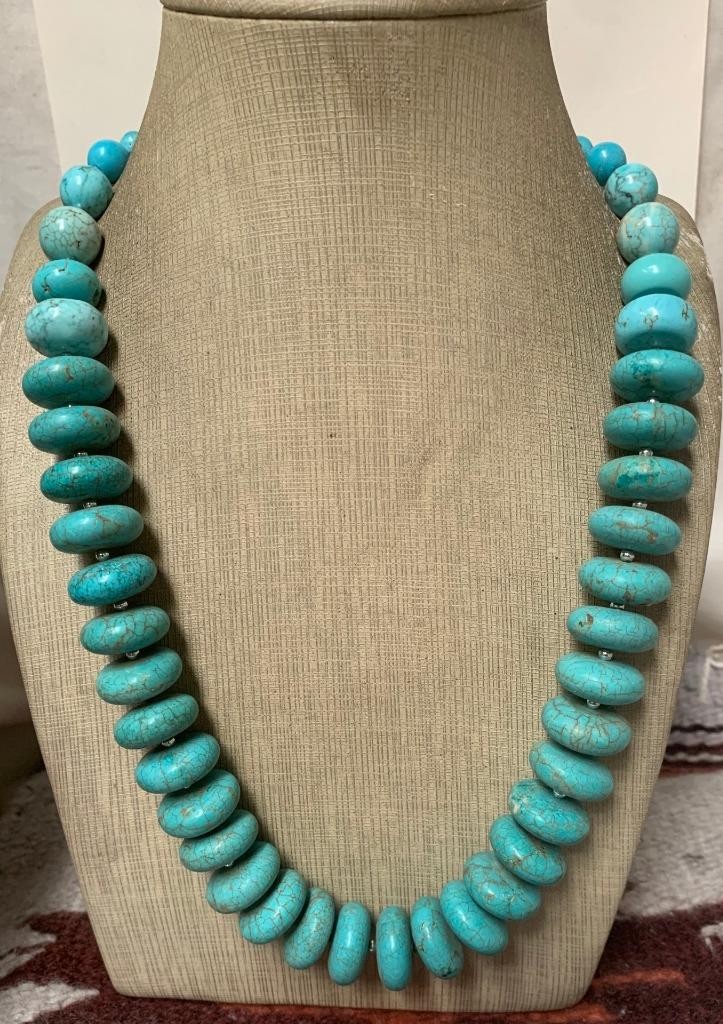 Bold turquoise color Howlite bead necklace/23.5" (a901-w7)