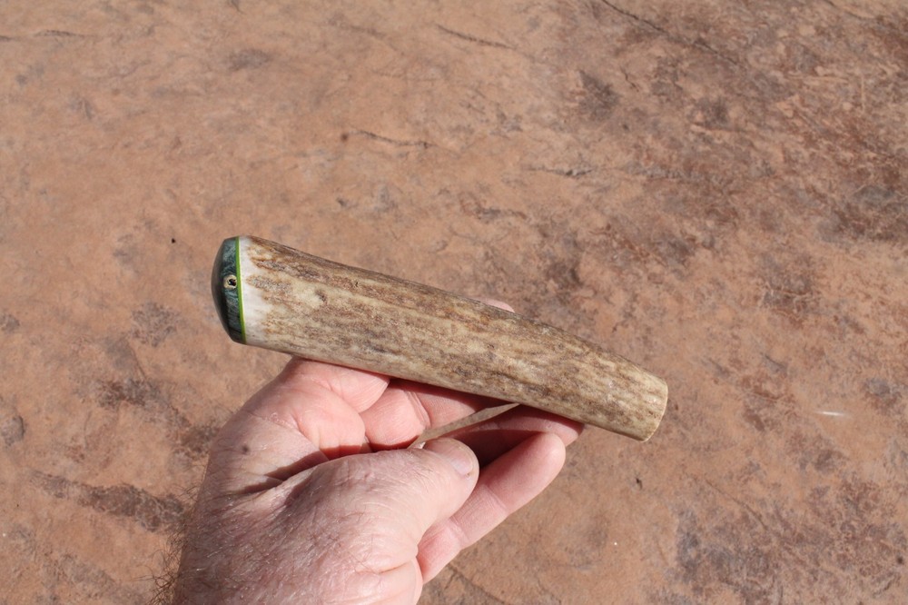 Elk antler knife handle ~ stabilized box elder burl ~ Flintknapping supply tool