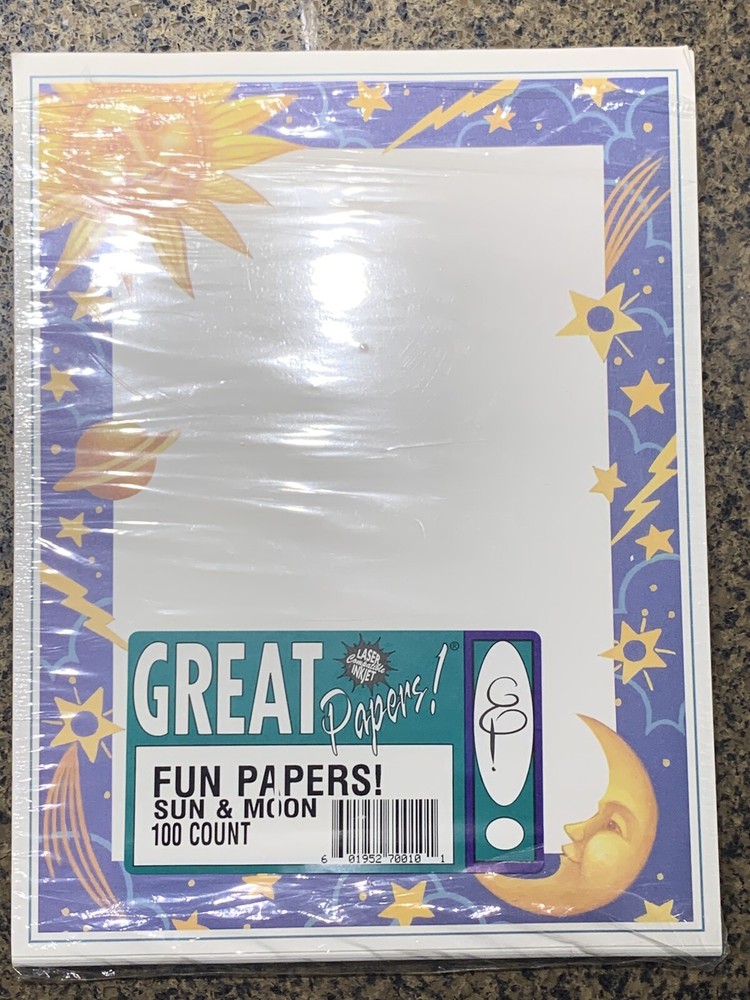 Vtg Great Papers! Fun Sheets Sun And Moon ~100 White Sheets Celestial Edge Boho