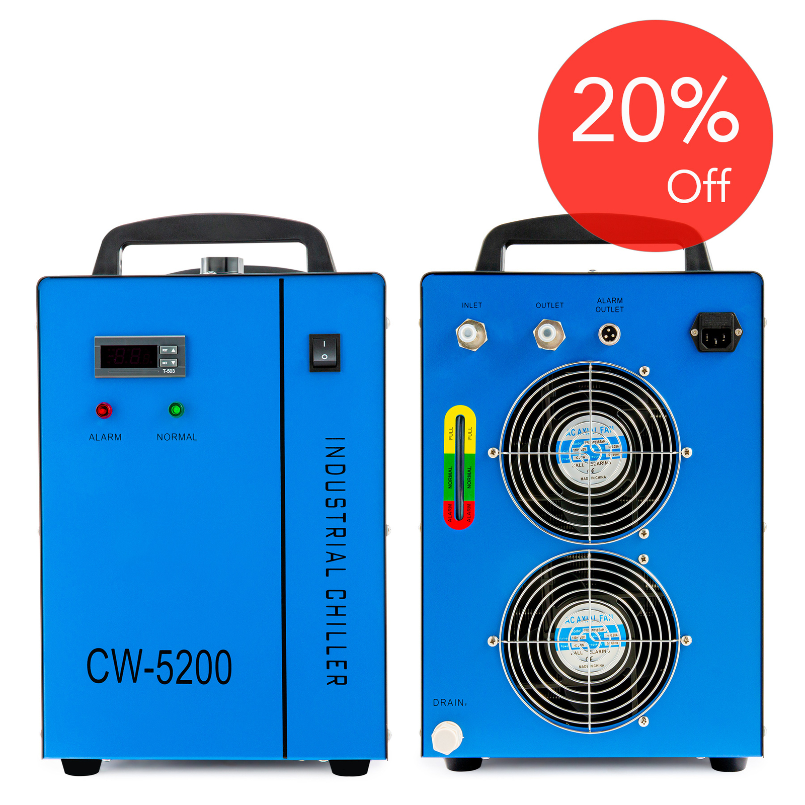 OMTech CW-5200 Industrial Water Chiller for CO2 Laser Engraving Cutting Machines