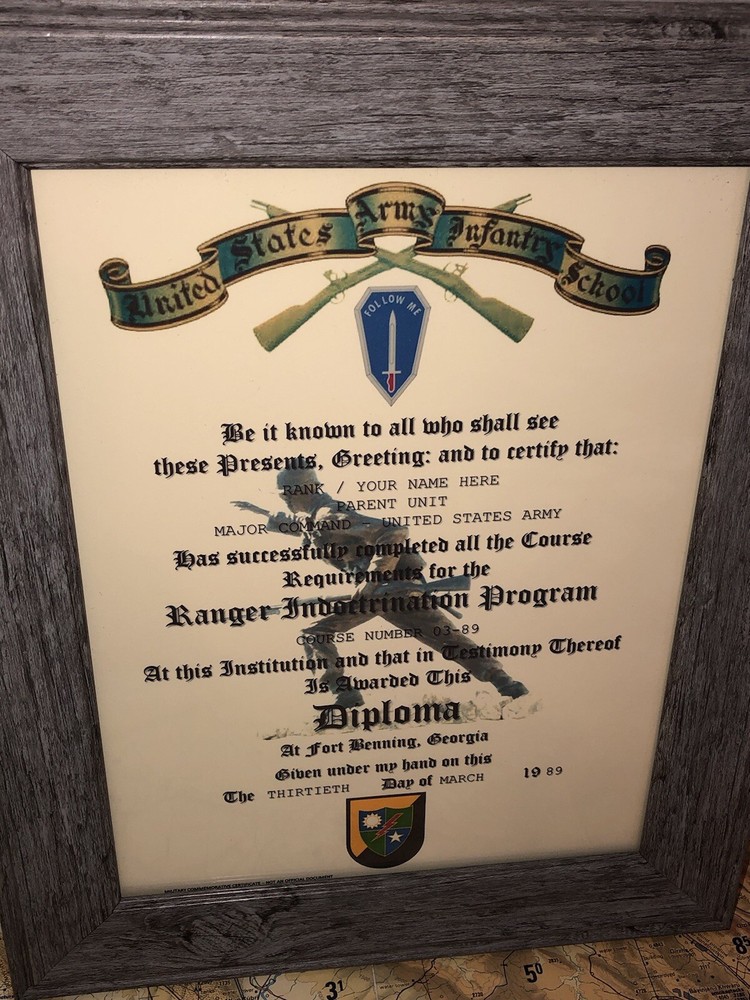 RANGER INDOCTRINATION PROGRAM DIPLOMA - U.S. ARMY / COMMEMORATIVE CERTIFICATE